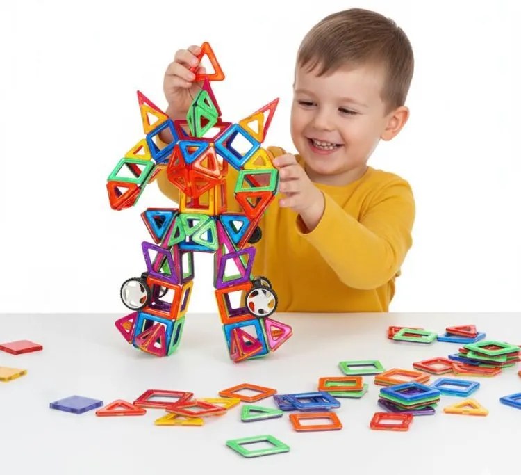 Магнитен комплект за строителство за деца - комплект от 130 части с цветни магнитни кубчета