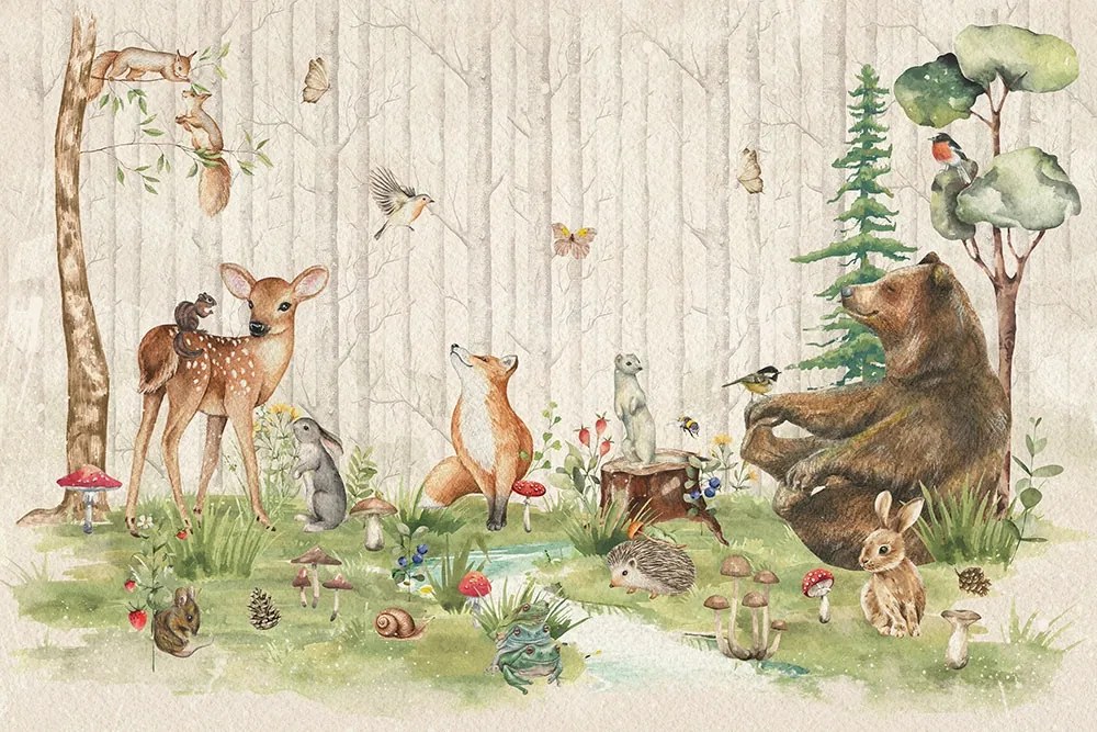 Фототапет за детска стая с мечка и горски животни – Woodland Friends