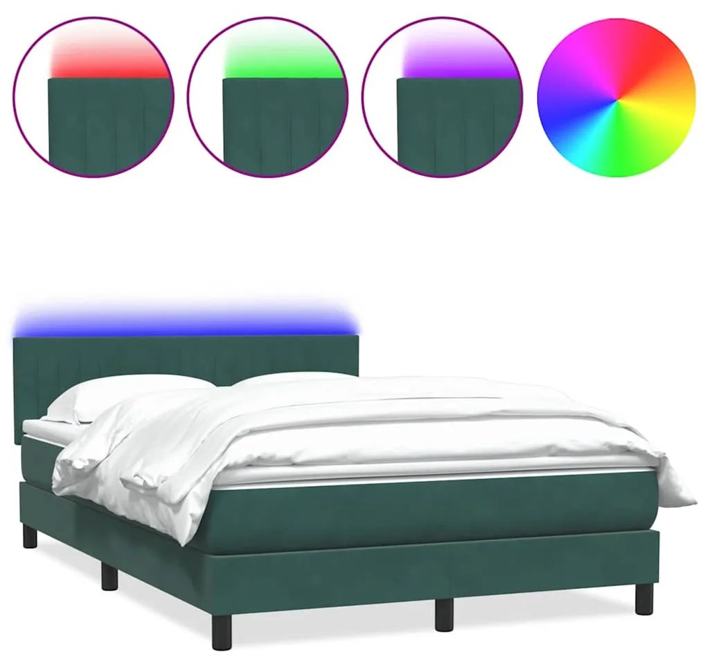 3317082 vidaXL Боксспринг легло с матрак и LED, тъмнозелено, 160x210 см, кадифе