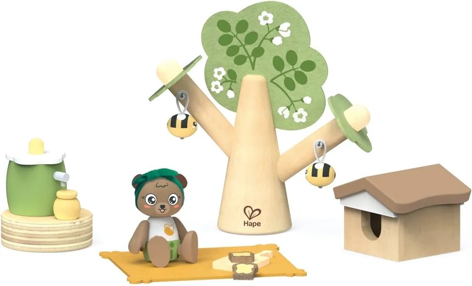 Hape - Интерактивен дървен комплект, Пикник с пчели и кошер, 15 части