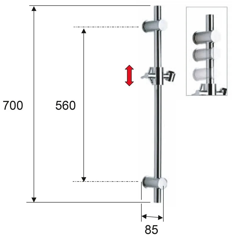 Матово-черна стенна месингова душ релса с подвижен държач 70 cm – Sapho