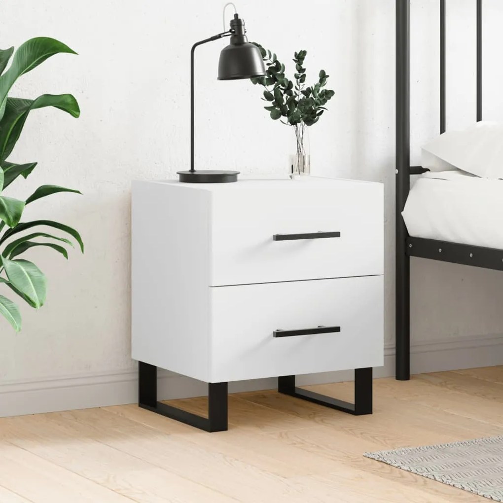 827356 vidaXL Нощно шкафче, бяло, 40x35x47,5 см, инженерно дърво