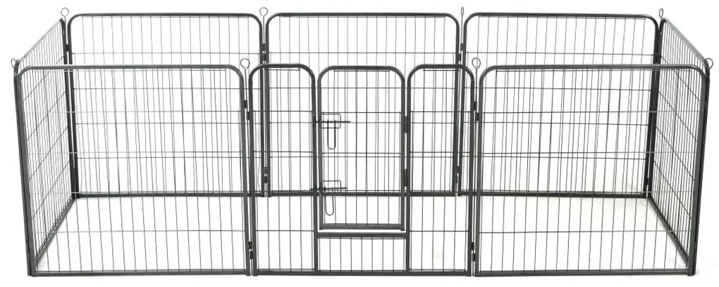 Заграждение за куче, 8 панела, стомана, 80x80 см, черно