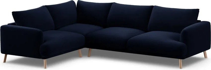 Тъмносин кадифен ъглов диван (ляв ъгъл/L форма) Naomi – Micadoni