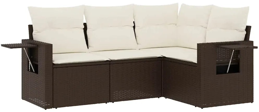 3220112 vidaXL Градински комплект с възглавници, 4 части, кафяв, полиратан