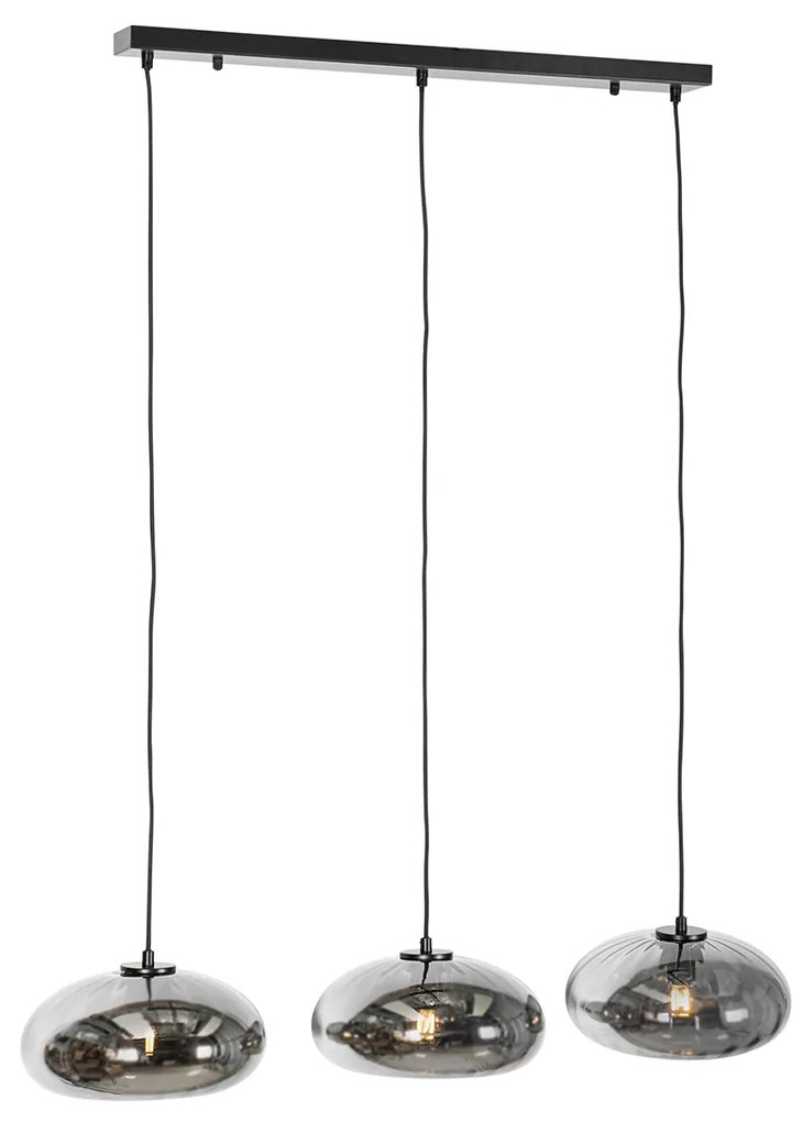 Висяща лампа черна с опушено стъкло овална 3-светлина - Ayesha