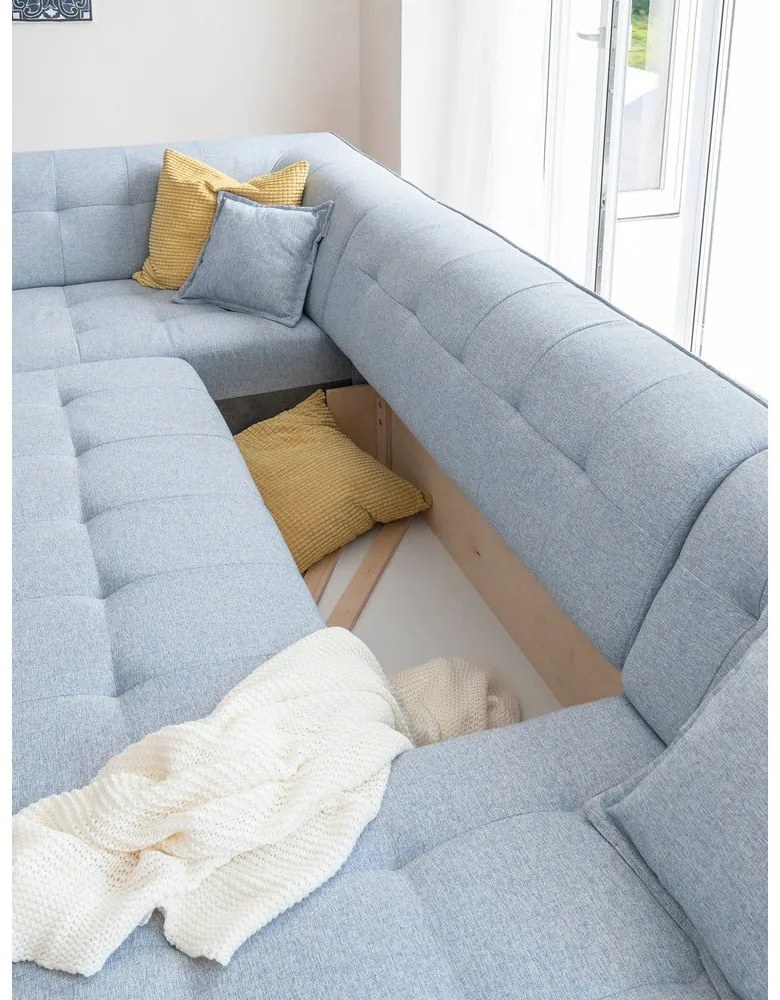 Светлосин U-образен разтегателен диван, ляв ъгъл Dazzling Daisy - Miuform