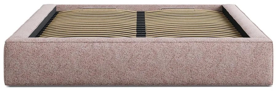 Светлорозово двойно легло 140x200 cm тапицирано с място за съхранение с включена подматрачна рамка Simon Olivia – Micadoni