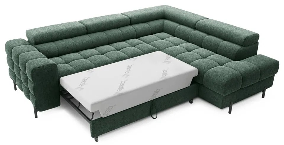 Зелен разтегателен ъглов диван с място за съхранение от букле (десен ъгъл L форма) Ferucce – ELTAP