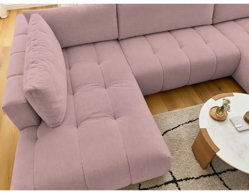 Розов сгъваем/с място за съхранение ъглов диван (ляв ъгъл/U форма) Fuji – Bobochic Paris