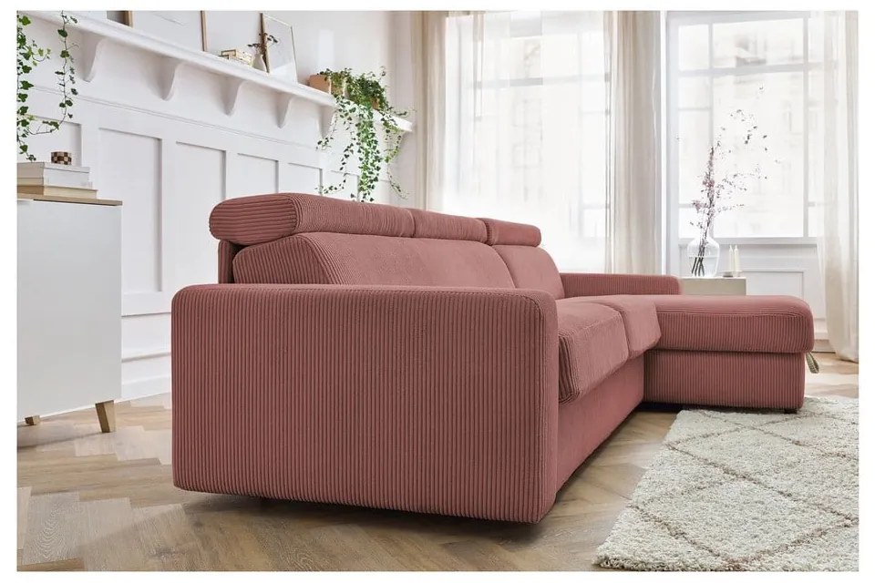Розов разтегателен ъглов диван от рипсено кадифе (променлив) Monaco – Bobochic Paris