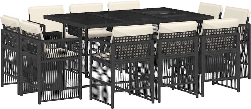 3211026 vidaXL Градински комплект с възглавници 11 части полиратан черен