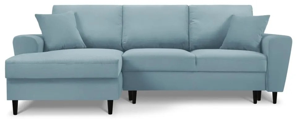 Светлосин разтегателен ъглов диван с място за съхранение от рипсено кадифе (ляв ъгъл) Kyoto – Cosmopolitan Design