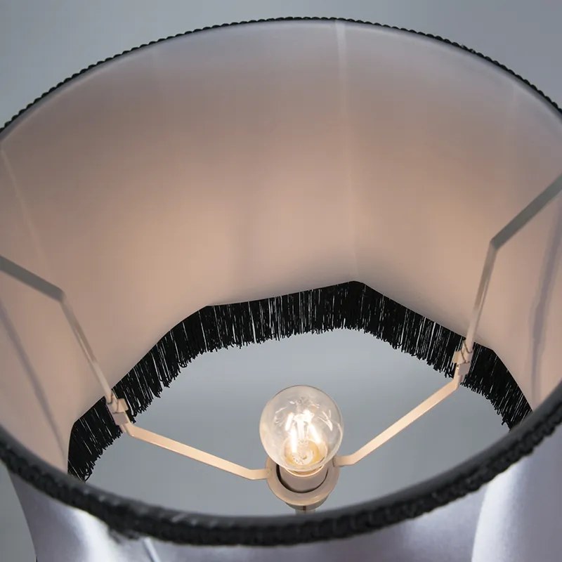 Подова лампа месинг с абажур Granny черно-сив 45 см - Kaso