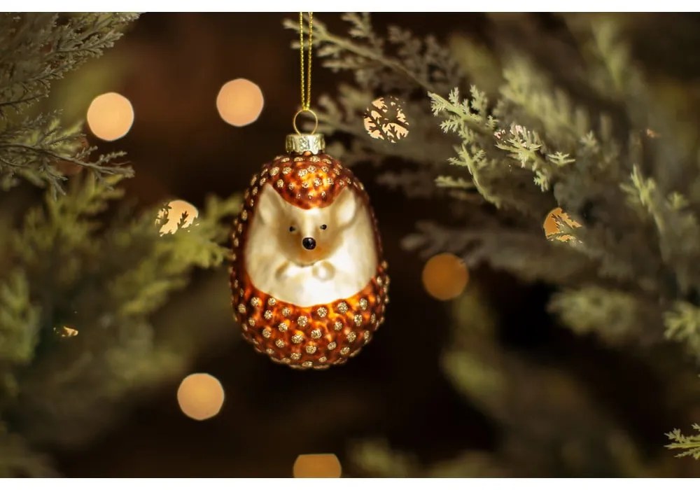 Стъклена ръчно изработена коледна украса 8 cm Hedgehog – Sass & Belle