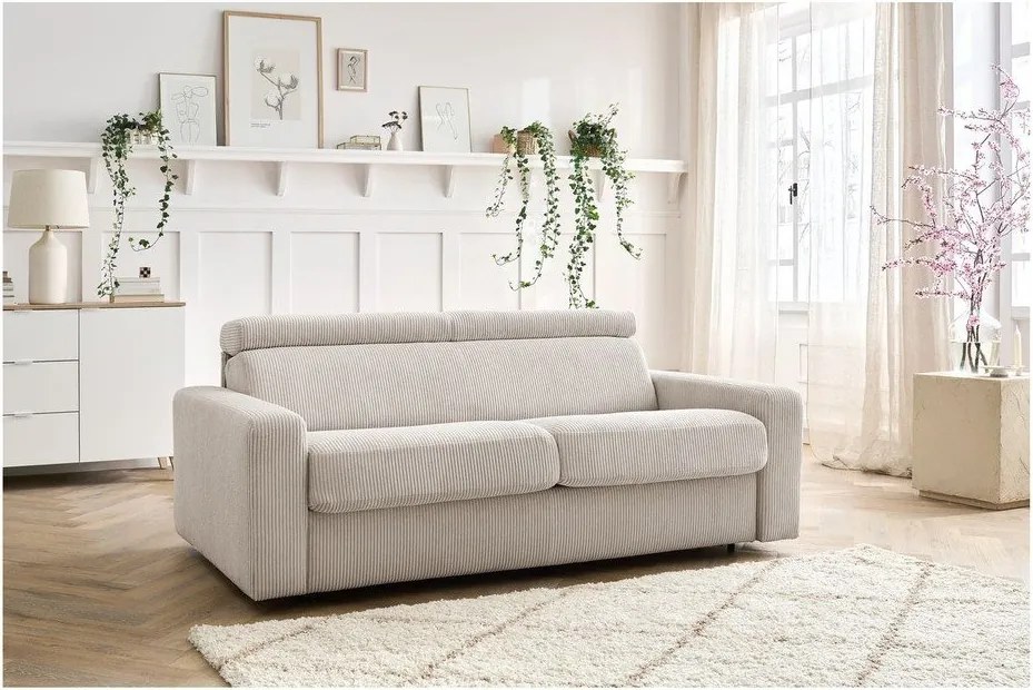 Кремав разтегателен диван от рипсено кадифе 195 cm Monaco – Bobochic Paris