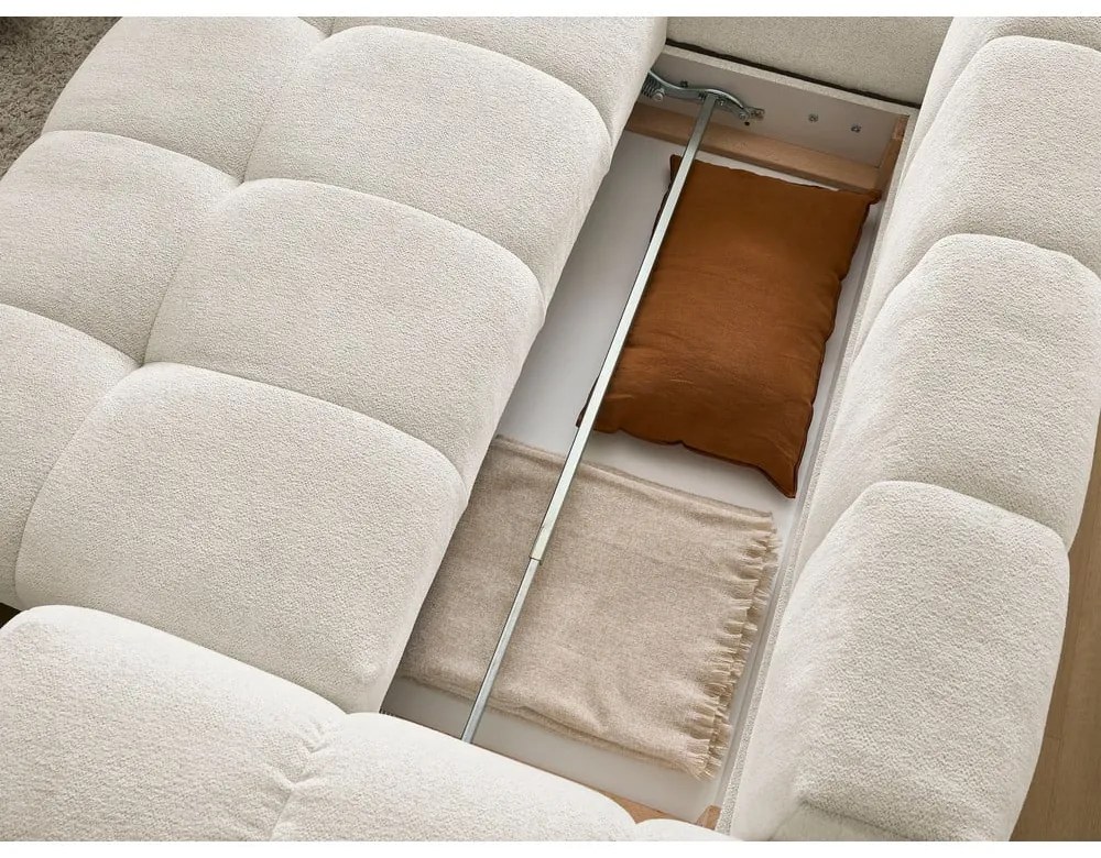 Бял шенилов сгъваем/с място за съхранение ъглов диван (ляв ъгъл/L форма) Everest – Bobochic Paris