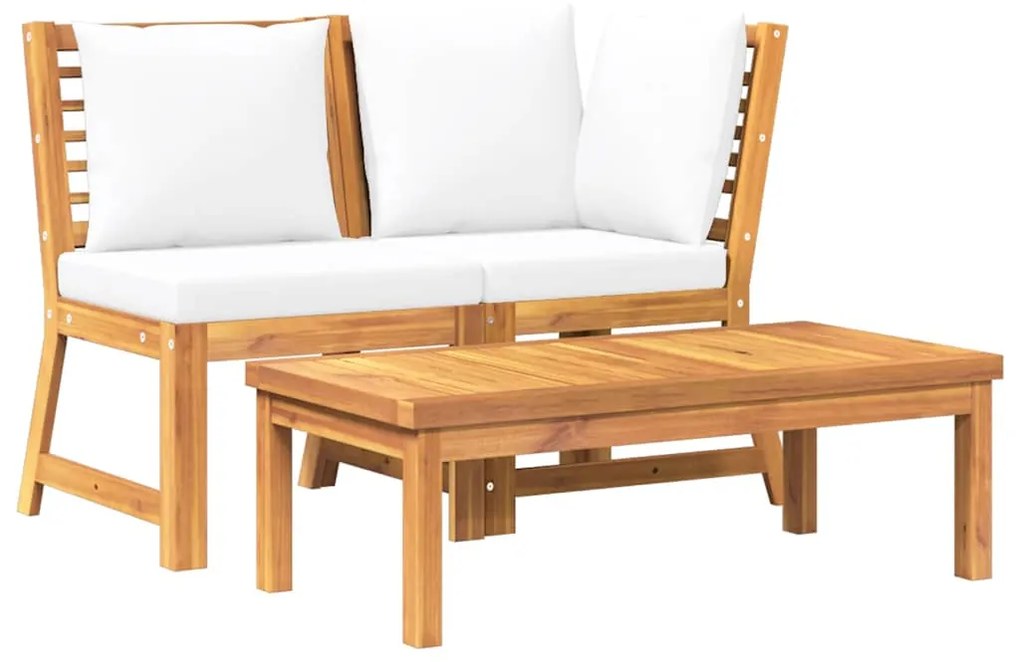 311834 vidaXL Градински комплект с кремави възглавници, 3 части, акация масив