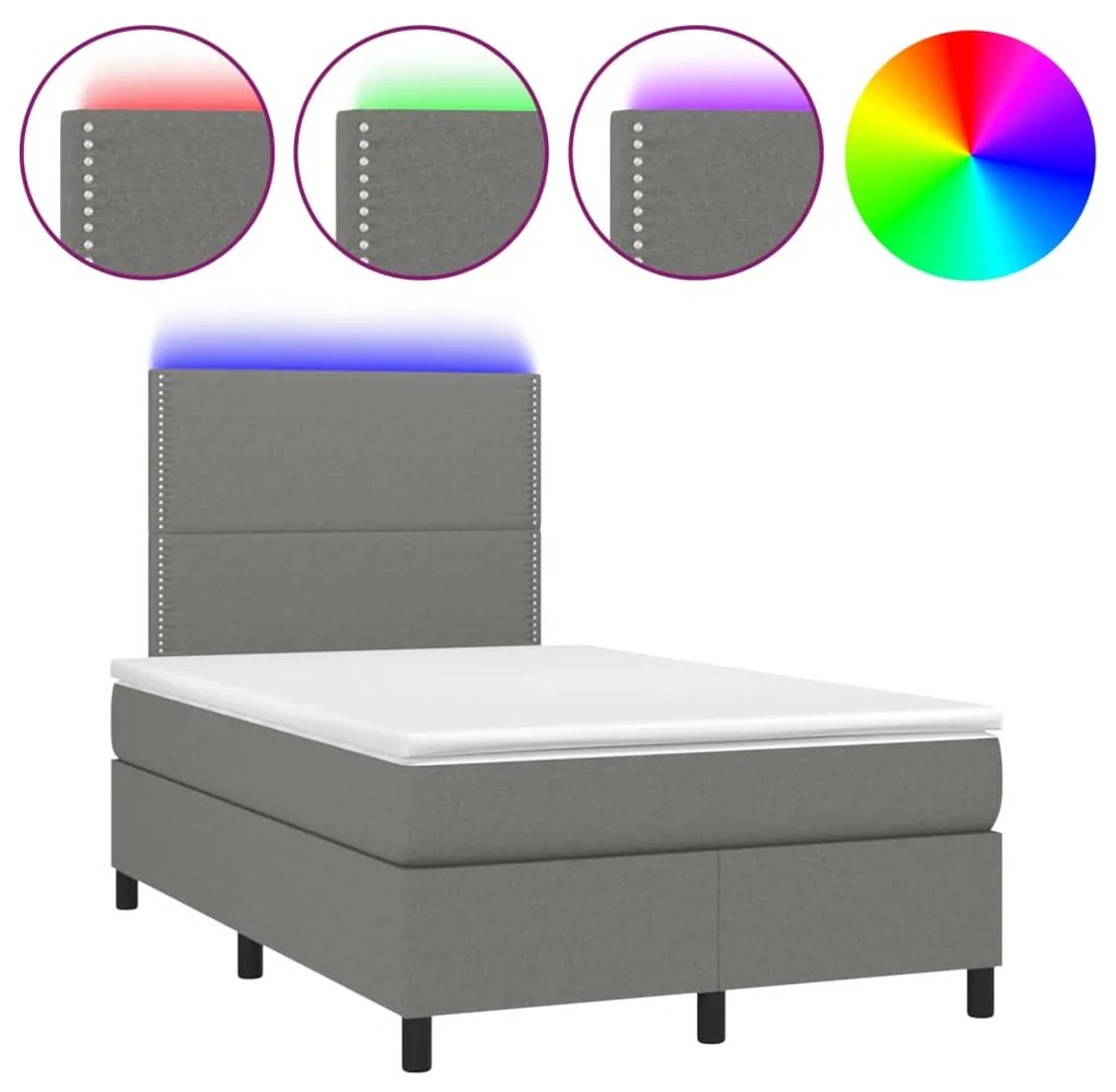 3270191 vidaXL Боксспринг легло с матрак и LED, тъмносиво, 120x190 см, плат
