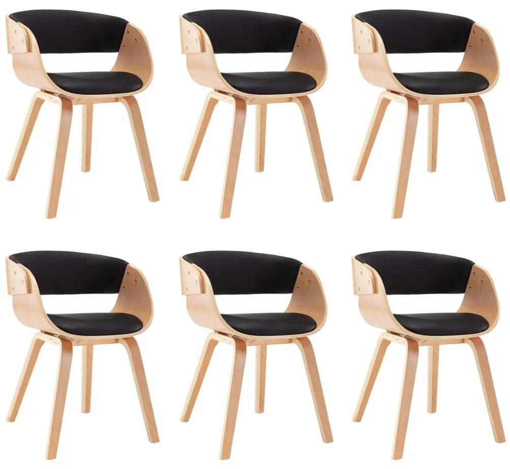 278867 vidaXL Трапезни столове, 6 бр, черни, извито дърво и изкуствена кожа