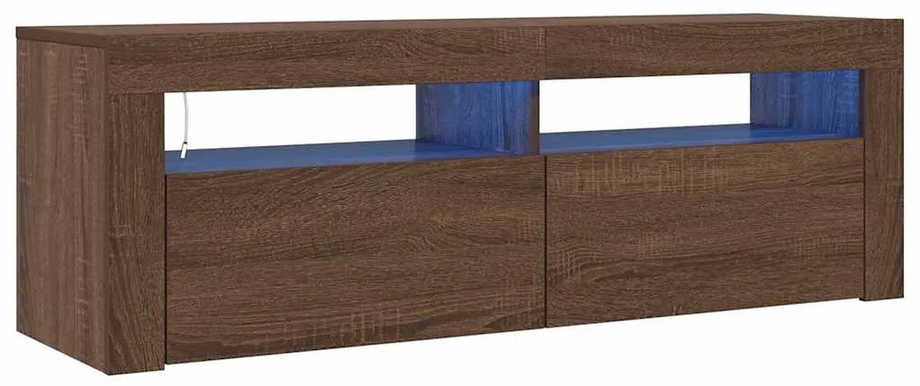 815689 vidaXL ТВ шкаф с LED осветление, кафяв дъб, 120x35x40 см