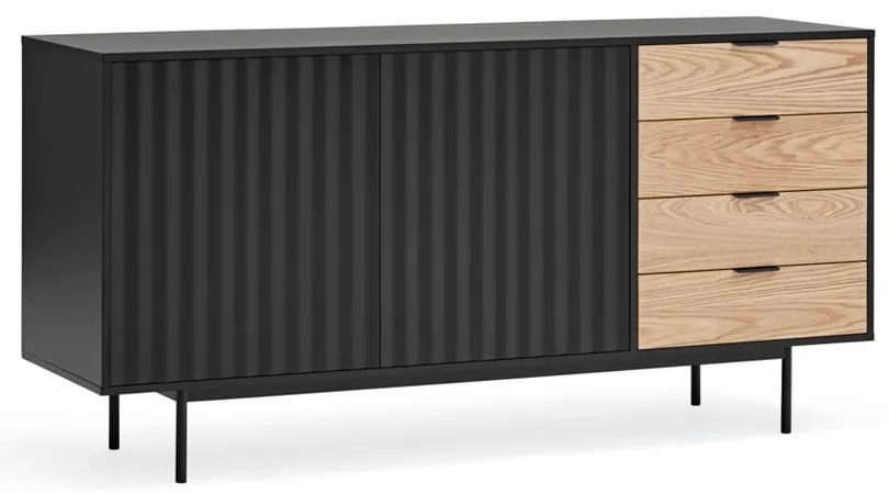 Черен/естествен нисък скрин от декор от дъб 159x80 cm Sierra – Teulat