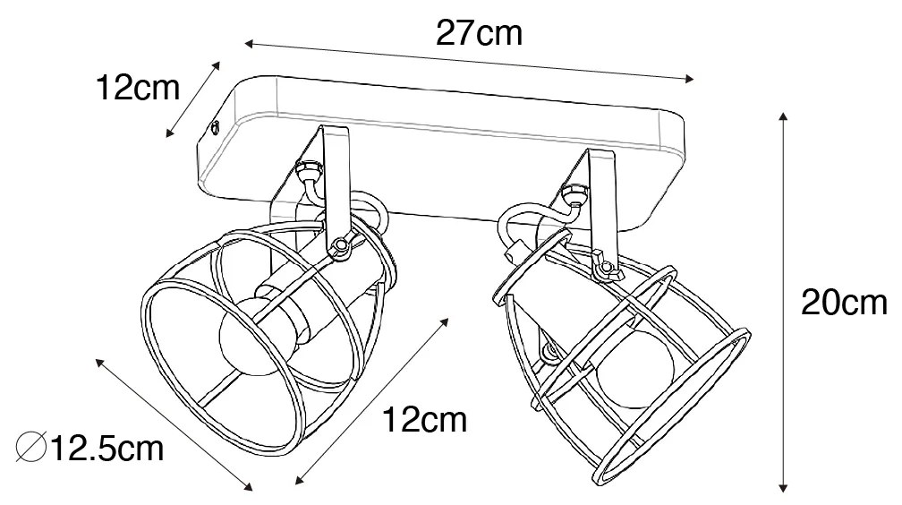 Индустриален прожектор тъмно сив с дърво регулируем 2-светлина - Arthur