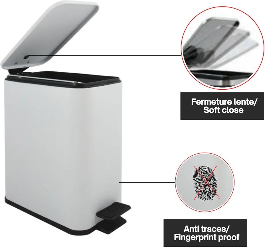 Стоманено кошче за боклук с педал в матово бял цвят 5 l Erik – Spirella