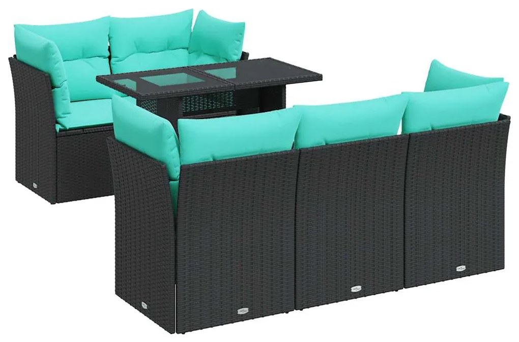 3326098 vidaXL Градински диван с възглавници, 6 части, черен полиратан, акация