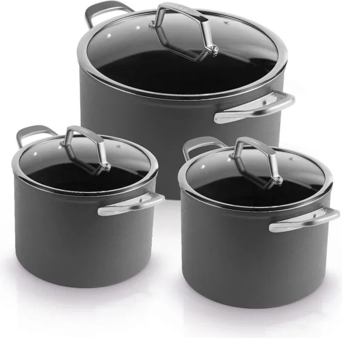 Комплект тенджери Ninja ZeroStick C33300DE, 6 части, До 260°C, Незалепващо покритие, Без PFAS, Стъклен капак, Индукция, Черен