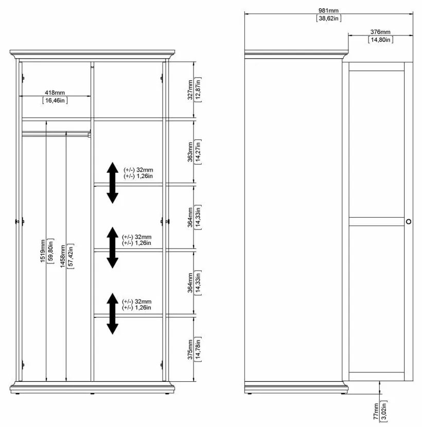 Бял гардероб 96x201 cm Paris – Tvilum