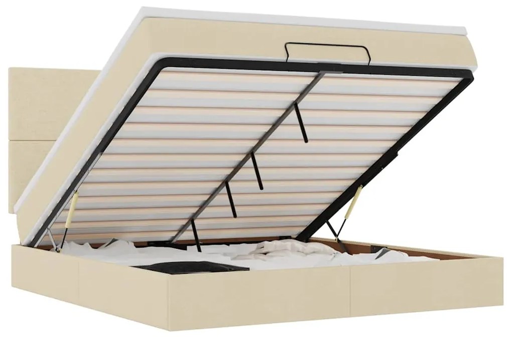 3313939 vidaXL Османска легло с матрак и LED, кремаво, 160x200 см, плат