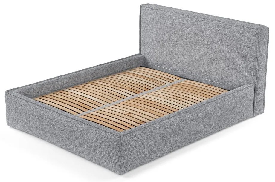 Сиво тапицирано двойно легло с място за съхранение с включена подматрачна рамка 200x200 cm Lounge L – Maison de Rêve