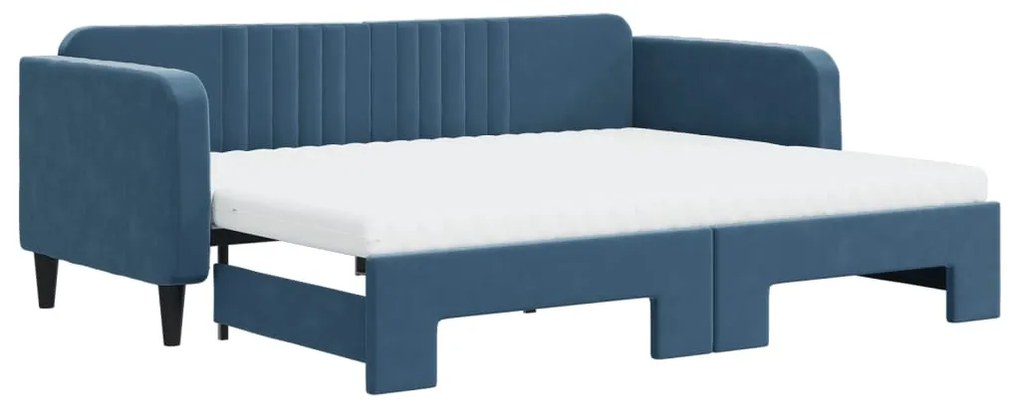 3197086 vidaXL Канапе с изтеглящо легло и матраци синьо 90x200 см кадифе