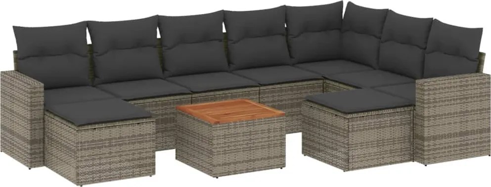 3256739 vidaXL Градински комплект диван с възглавници 10 части сив полиратан