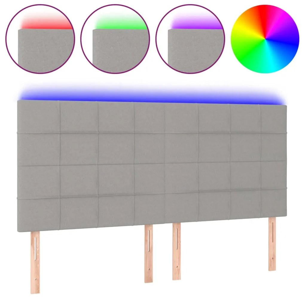 3122438 vidaXL LED горна табла за легло, светлосива, 180x5x118/128 см, плат