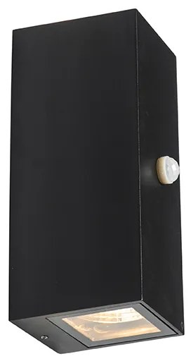 Стенен аплик черен 2 лампи IP44 с датчик за движение - Baleno