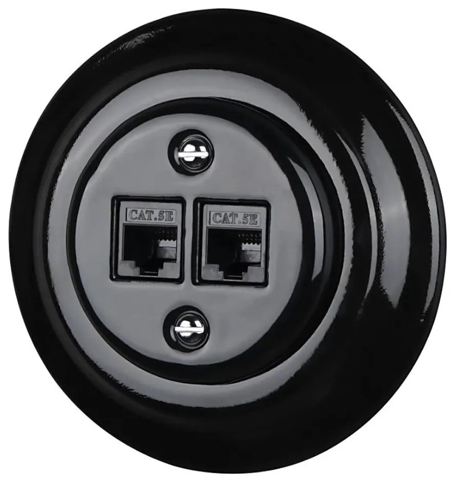 Bohemia-Design - Порцеланова ретро Ethernet розетка с рамка 2xCAT.5E черна