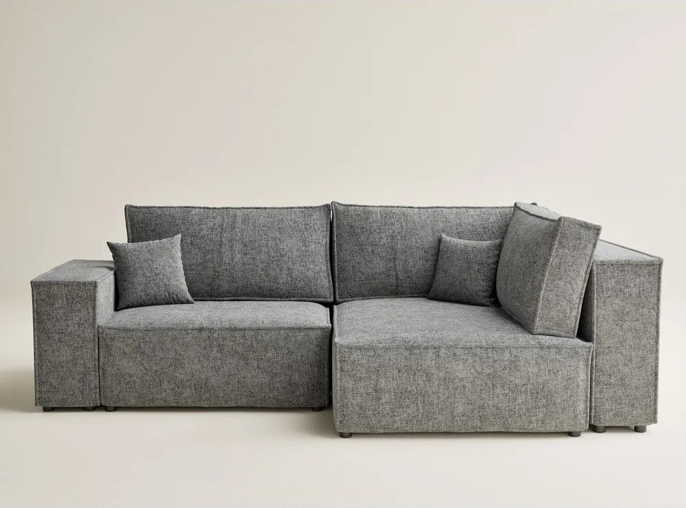 Сив шенилов сгъваем/с място за съхранение ъглов диван (десен ъгъл/L форма) Tonga – Maison de Rêve