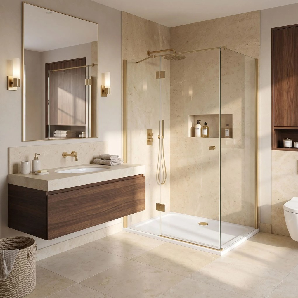 Корито за душ кабина-акрилно Rea Belmond White 80x100 Brush Gold