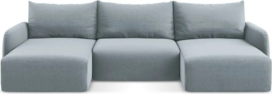 Син кадифен сгъваем/с място за съхранение ъглов диван (U форма) Kalena – Makamii