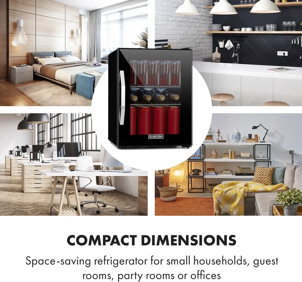 Klarstein Beersafe М Onyx, охладител за напитки, D, LED, 2 метални решетки, стъклена врата, onyx