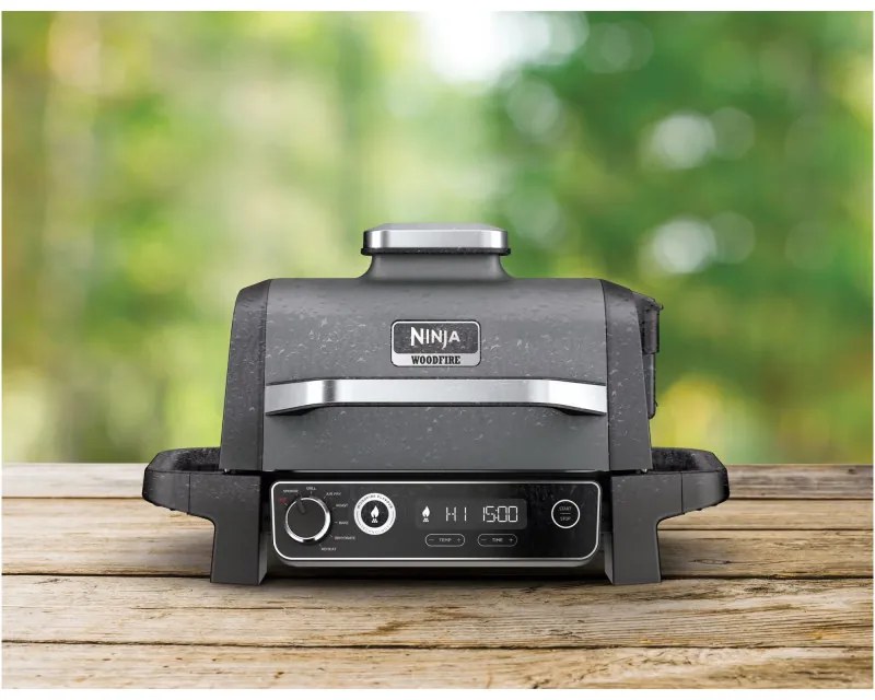 Електрическа скара опушвач Ninja OG701EU, 2400W, До 260C, Вътрепно аминово керамично покритие, Woodfire, Сив