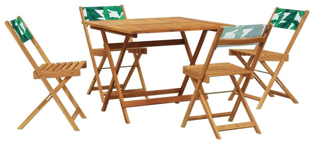 3281788 vidaXL Градински трапезен комплект, 5 части, на листа, плат и масив