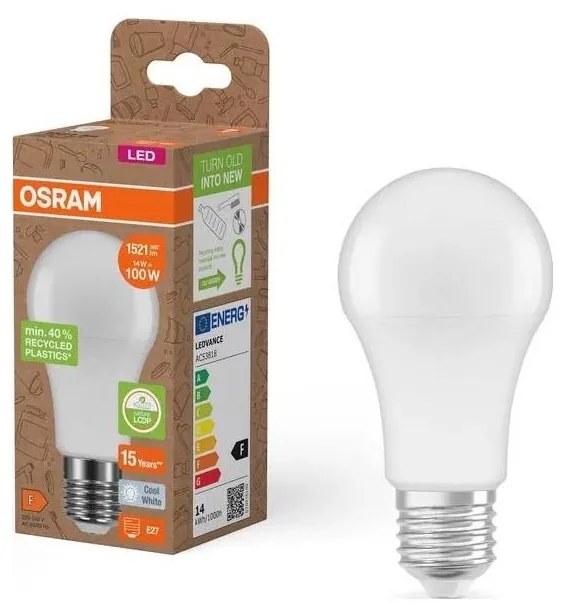 LED Крушка от рециклирана пластмаса A100 E27/14W/230V 4000K - Osram