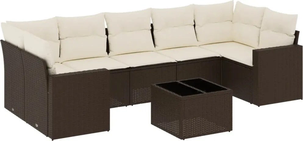 3251080 vidaXL Градински комплект с възглавници, 8 части, кафяв, полиратан