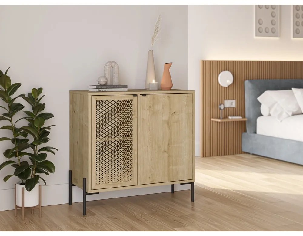 Нисък скрин с дъбов декор в естествен цвят 80x80 cm Inca - Marckeric