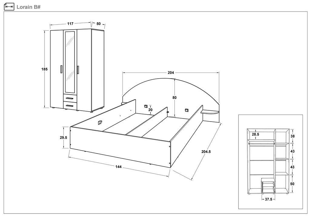 Спален комплект 140/200 Лорейн + матрак