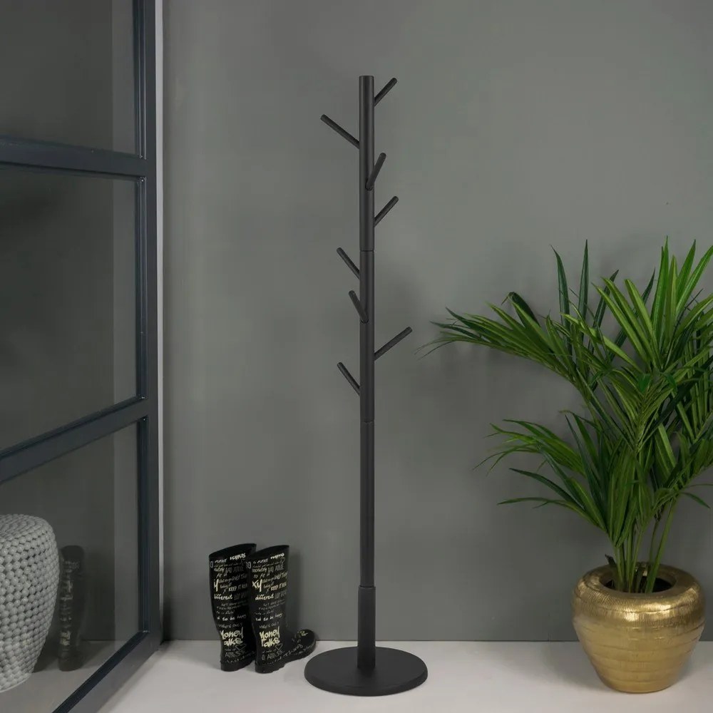 Черна стойка за връхни дрехи от масивно каучуково дърво ø 36x170 cm Bro – Spinder Design