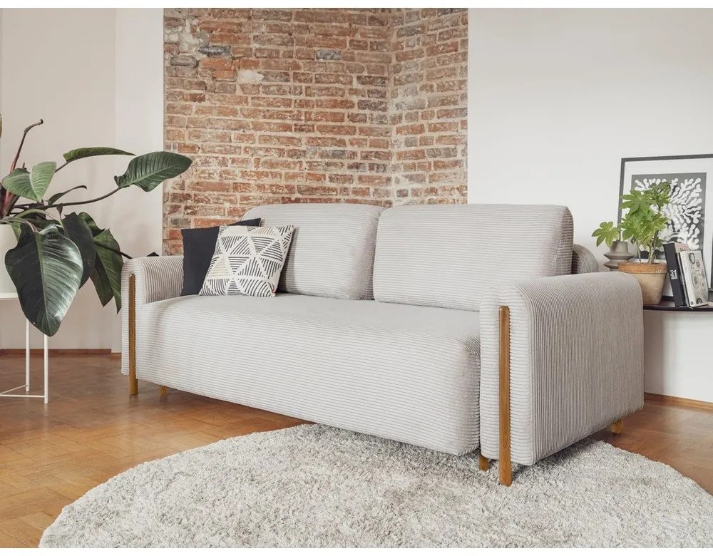 Светлосив разтегателен диван с място за съхранение от рипсено кадифе 244 cm Arcadova – ELTAP